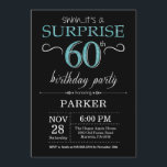 Surpresa 60º Aniversário Convite Preto e Teal<br><div class="desc">Surpreenda 60º Convite de Aniversário com o Fundo do Negra e do Teal Glitter. Chalkboard. Aniversário Adulto. Homens ou Mulheres no Dia Convidam. Qualquer idade. Para mais personalização,  clique no botão "Personalizar" e use nossa ferramenta de design para modificar este modelo.</div>