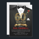 Surpresa 60º Aniversário Convite Tuxedo<br><div class="desc">Festa de aniversário surpresa,  60º aniversário,  convite Tuxedo,  convite de aniversário Tuxedo,  convite de gravata negra,  segredo,  espião,  elegante,  homens,  arco,  convite de aniversário de 60 anos,  terno,  agente</div>