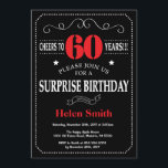 Surpresa 60º Aniversário Convite Vermelho e Negro<br><div class="desc">Surpresa 60.º Aniversário Convidando Tipografia Vermelha e Negra. Chalkboard. Fundo preto e branco. Aniversário Adulto. Homens ou Mulheres Aniversário. Menino ou Menina Menina Menina Adolescente Convidam. 13 15 de 16º 18º 20 21rua 30 de 40º 50º 80 de 60º 70 de 100º. Qualquer Idade. Para mais personalização, clique no botão...</div>