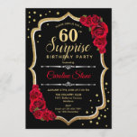 Surpresa 60º aniversário - Dourado Convite Vermelh<br><div class="desc">Surpresa 60º Convite de Aniversário. Preto feminino,  design vermelho com ouro brilhante falso. Apresenta rosa vermelha,  fonte de script e confetti. Perfeito para uma bolsa mensageifesta de aniversario elegante. Pode ser personalizado para mostrar qualquer idade. Envie-me uma mensagem se precisar de mais personalização.</div>