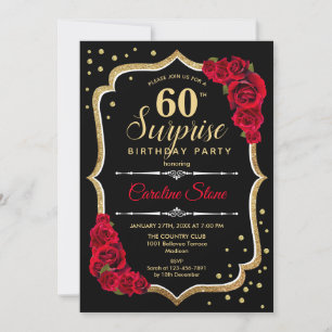 Surpresa 60º aniversário - Dourado Convite Vermelh