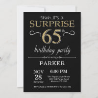Surpresa 65º Convite de Aniversário Preto e Dourad