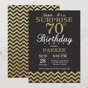 Surpresa 70 de Aniversário Convite Dourado Glitter
