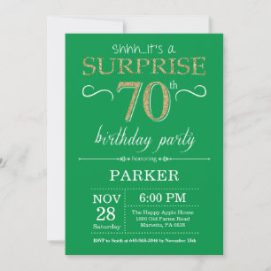 Surpresa 70 de Aniversário Convite Verde e Dourado