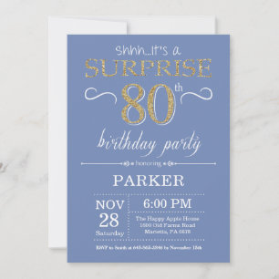 Surpresa 80 de Aniversário Convite Azul e Dourado