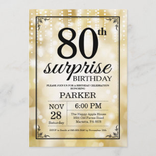 Surpresa 80 de Aniversário Convite Dourado Glitter