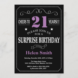 Surpresa aniversário de 21 anos de Convite Purple 