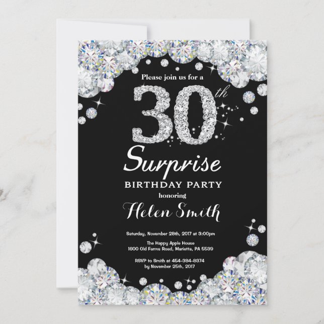 Surpresa aniversário de 30 anos de Convite Silver  (Frente)