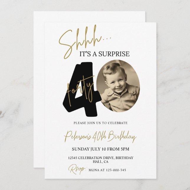 Surpresa aniversário de 40 anos de Convite Foto Ad (Frente/Verso)