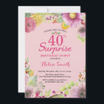 Surpresa aniversário de 40 anos Floral Convite par<br><div class="desc">Surpresa aniversário de 40 anos Floral Convite para Mulheres. Camada De Água Floral,  Cor De Rosa. 16º 18º 21rua 30 40º 50º 60º 80 de 70 de 100º. Qualquer Idade. Para mais personalização,  clique no botão "Personalizar" e use nossa ferramenta de design para modificar este modelo.</div>
