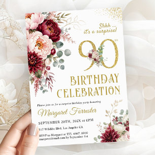 Surpresa Convite Elegante Floral Borgonha para 90