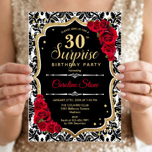 Surpresa de 30º Aniversário - Convite Preto Dourad