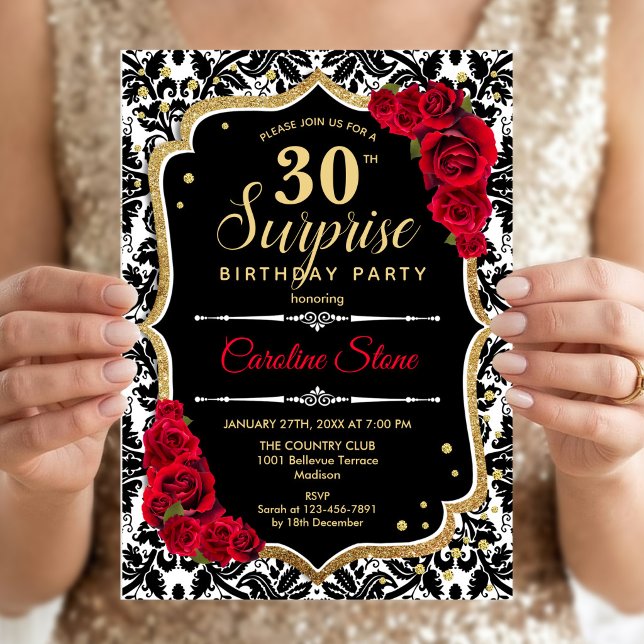 Surpresa de 30º Aniversário - Convite Preto Dourad (Criador carregado)