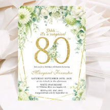 Surpresa Dourada Convite de Aniversário de 80 Anos