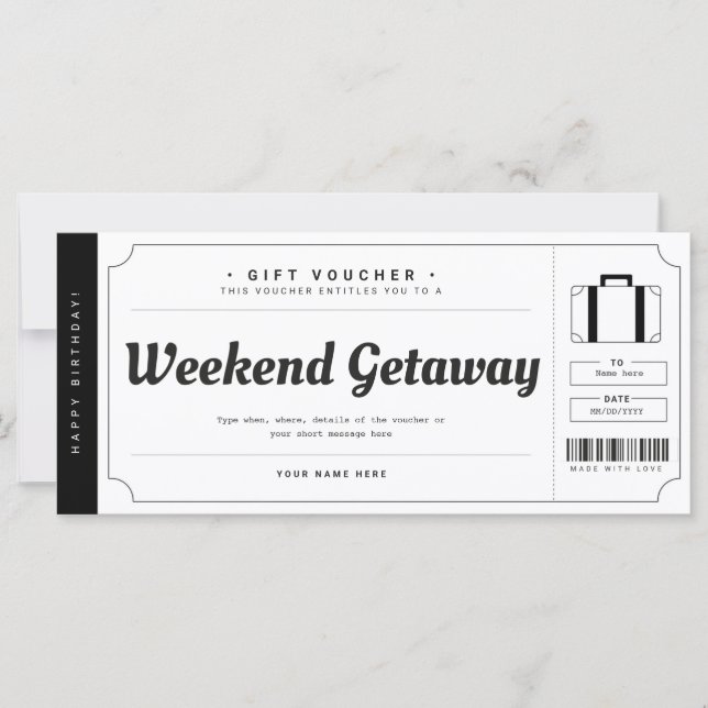 Surpresa Fim de Semana Getaway Viagem Voucher (Frente)