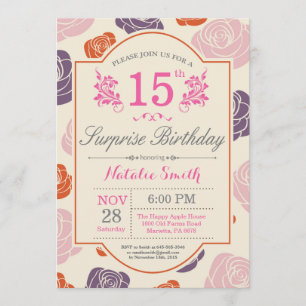 Surpresa Floral 15 de Aniversário Convite Rosa Ros