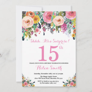 Surpresa Floral 15 de Convite de Aniversário Rosa