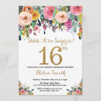 Surpresa Floral 16º Convite de Aniversário Dourado