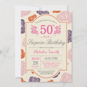 Surpresa Floral 50º Aniversário Convite Rosa Ros