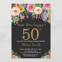 Surpresa Floral 50º Convite de Aniversário Dourado