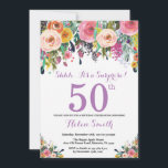 Surpresa Floral 50º Convite de Aniversário Roxo<br><div class="desc">Surpresa Floral 50º Convite de Aniversário para Mulheres. Flor Floral de Aquarela. Rosa, Amarelo, Laranja, Flor Roxo. Aniversário Adulto. 30 40th 50th 60th 80 de 70 de 100th 13 de 16th 18th 20 21rua de qualquer idade. Para mais personalização, clique no botão "Personalizar" e use nossa ferramenta de design para...</div>