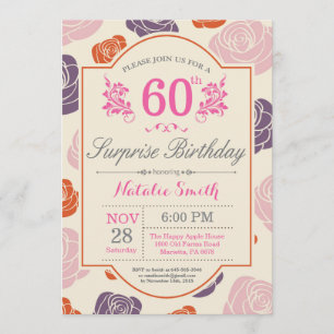 Surpresa Floral 60º Aniversário Convite Rosa Rosa 