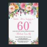 Surpresa Floral 60º Convite de Aniversário Rosa<br><div class="desc">Surpresa Floral 60º Convite de Aniversário para Mulheres. Flor Floral de Aquarela. Rosa, Amarelo, Laranja, Flor Roxo. Aniversário Adulto. 30 40th 50th 60th 80 de 70 de 100th 13 de 16th 18th 20 21rua de qualquer idade. Para mais personalização, clique no botão "Personalizar" e use nossa ferramenta de design para...</div>