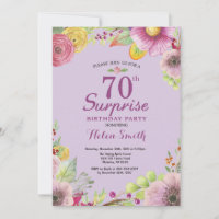Surpresa Floral 70 Convite de Aniversário Roxo