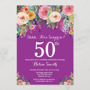 Surpresa Floral Roxa 50º Convite de Aniversário