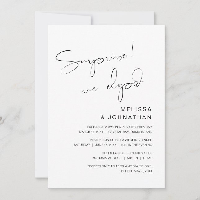 Surpresa, nós fugimos, Convite de Casamento Fuga (Frente)