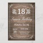 Surpresa Rustic 18th Aniversário Convite Floral<br><div class="desc">Surpresa Rustic 18th Aniversário Invitation with Rustic Wood Background and Floral Flower Pattern. Aniversário Adulto. Homens ou Mulheres Aniversário. Menino ou Menina Menina Menina Adolescente Convidam. 13 15 de 16º 18º 20 21rua 30 de 40º 50º 80 de 60º 70 de 100º. Qualquer Idade. Para mais personalização, clique no botão...</div>