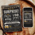 Surpresa Saúde e Cervejas 50º Convite de Aniversár<br><div class="desc">Surpreenda Cheers and Beers 50th Birthday Invitation com conselho de giz e inscrição com idade personalizável.</div>