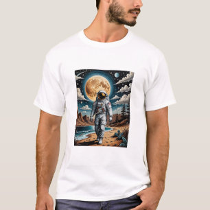 Surreal Astronauta Paisagem da Lua T Camisa