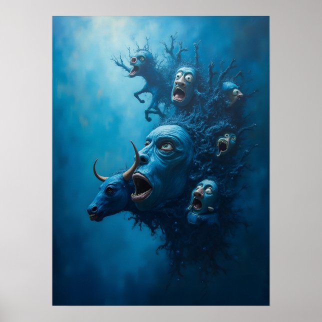 Surreal Blue Gritar Creatures Poster (Frente)