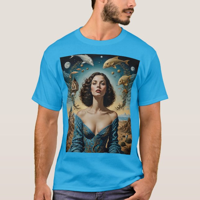 Surreal Fantasy Mulher Peixe T-Shirt (Frente)