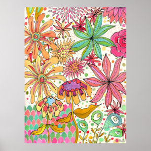 Surreal Garden Floral Gouache Ink Art Impressão