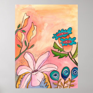 Surreal Garden Gouache Ink Art Impressão