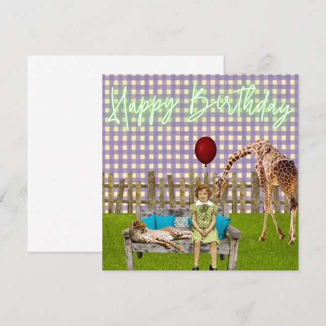 Surreal Girl and Zoo Animal Funky Birthday (Frente/Verso)