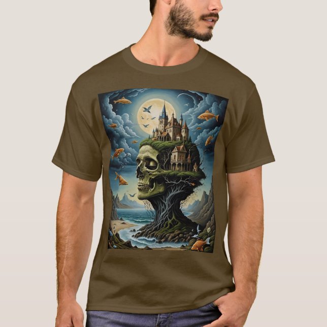 Surreal Gothic Castle Skull T-Shirt (Frente)