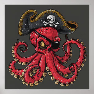 Surreal Red Octopus Art Impressão