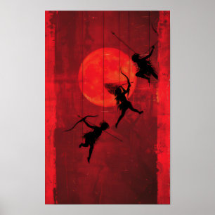 Surreal Tarot Card Art Poster em Vermelho Mínimo -