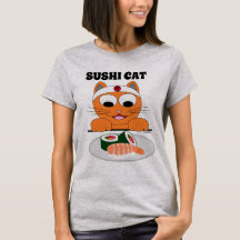 Sushi Cat Ginger Gatinho Camisa Humorística
