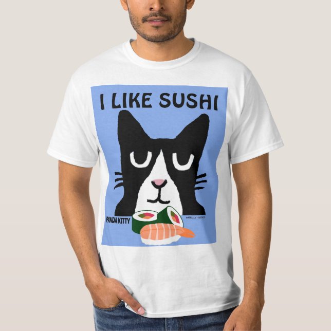 SUSHI CAT, TUXEDO Panda Gatinho T-Shirts (Frente)