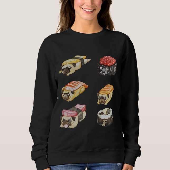 Sushi Pug Watercolor T-Shirt Clássico 487 (Frente)