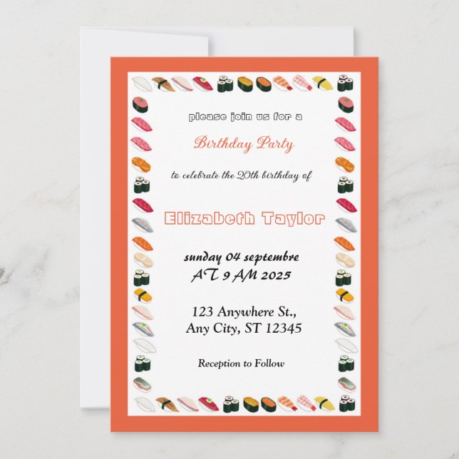 Sushi Themed Convite de aniversário (Frente)