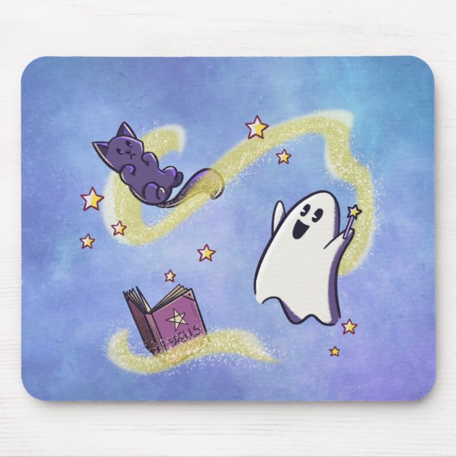 Süßer Geist und Katze beim Zaubern auf Mousepad (Frente)