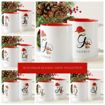 Name Initial Monogram Festive Christmas Mugs