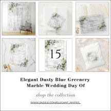 Elegant Dusty Blue Greenery Marble Wedding Day Of