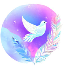 White Dove with Pink and Blue Feathers