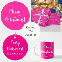Merry Christmas Hot Pink Gift Wrap, Party Supplies